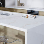 Vadara_Sand Weaver Quartz kitchen island